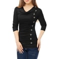 thumbnail image 4 of INSPIRE CHIC Women's Cowl Neck Buttons Decor Long Sleeves Ruched Top, 4 of 6