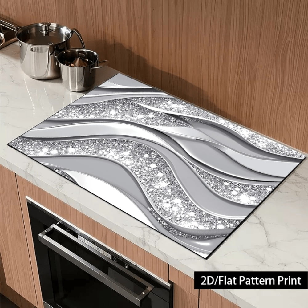 1 piece, stove panel and cooktop panel protection pad, 2D flat wave art pattern kitchen decorative countertop pad, suitable for stoves, washing machines, dryers, coffee machines, multi-functional kit