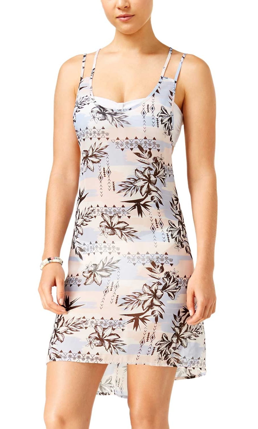 Miken Swim Pink Blue PalmPrint Strappy Back Tank CoverUp M