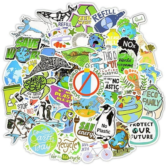 50 PCS Global Warming Stickers,Aesthetic Gift World Environmental Day Animal Protection Waterproof Vinyl Decals for Laptop Water Bottle Car Luggage Skateboard