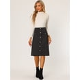 thumbnail image 4 of Falda de gamuza para mujer Hasta la rodilla Botón Frente Cintura alta Bolsillos Decoración Faldas acampanadas Negro L, 4 of 6