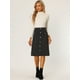 thumbnail image 4 of Falda de gamuza para mujer Hasta la rodilla Botón Frente Cintura alta Bolsillos Decoración Faldas acampanadas Negro XS, 4 of 6