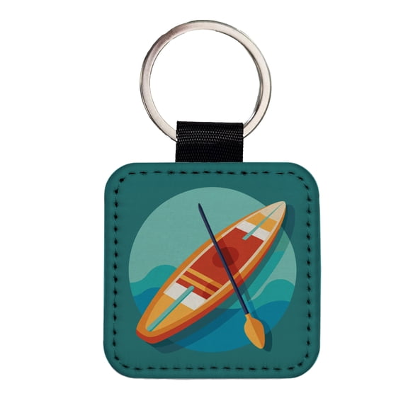 Stand Up Paddle Board Boarding SUP Faux Leather Square Keychain