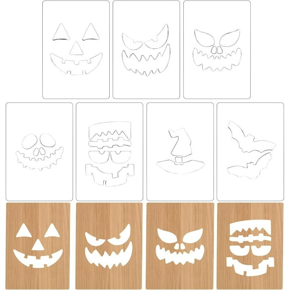 7PCS Halloween Clear Acrylic Router Template, 8 * 5.5 Inch Scary Pumpkin Face Carving Template, Woodworking Curvy Tracing Stencils Router Guide Tool for DIY (Clear Acrylic)