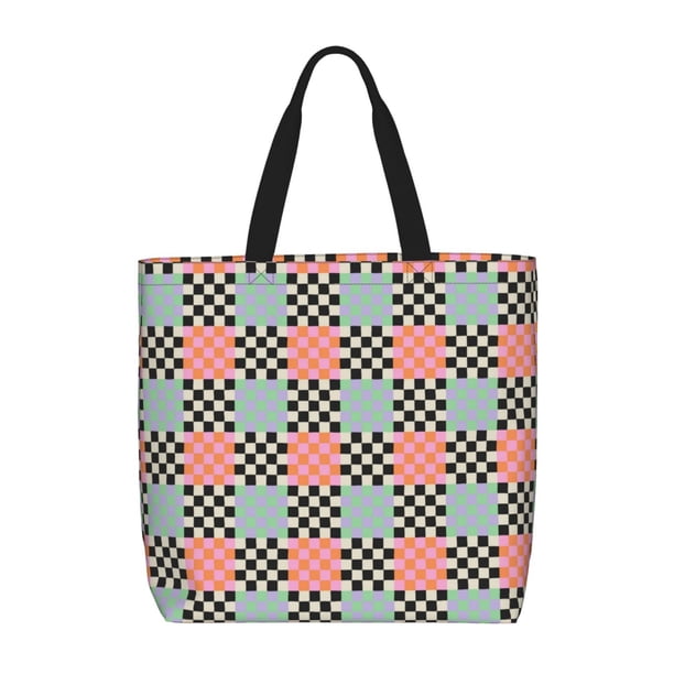 Easygdp Colorful Checkered Bolsa Tote para Mujer, Bolso de Hombro para Trabajo, Playa, Viajes, Compras y Supermercado