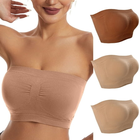 Clearance Xysaqa 3 Piece Strapless Bandeau Bra  Strapless Bra for Women Seamless Padded Bralette Bras for Women Soft Comfort Stretchy Bandeau Crop Tube Top Bra M