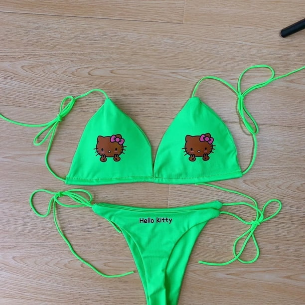 Sanrio-Bikini de Hello Kitty de Anime japonés Y2K para chicas picantes, traje de baño Sexy para la playa, traje de baño dividido con almohadillas para el pecho