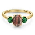 thumbnail image 3 of Gem Stone King 10K Yellow Gold Red Tiger Eye and Green Nano Emerald Engagement Ring for Women | 1.85 Cttw | Oval 8X6MM | Gemstone Birthstone | Size 8, 3 of 6
