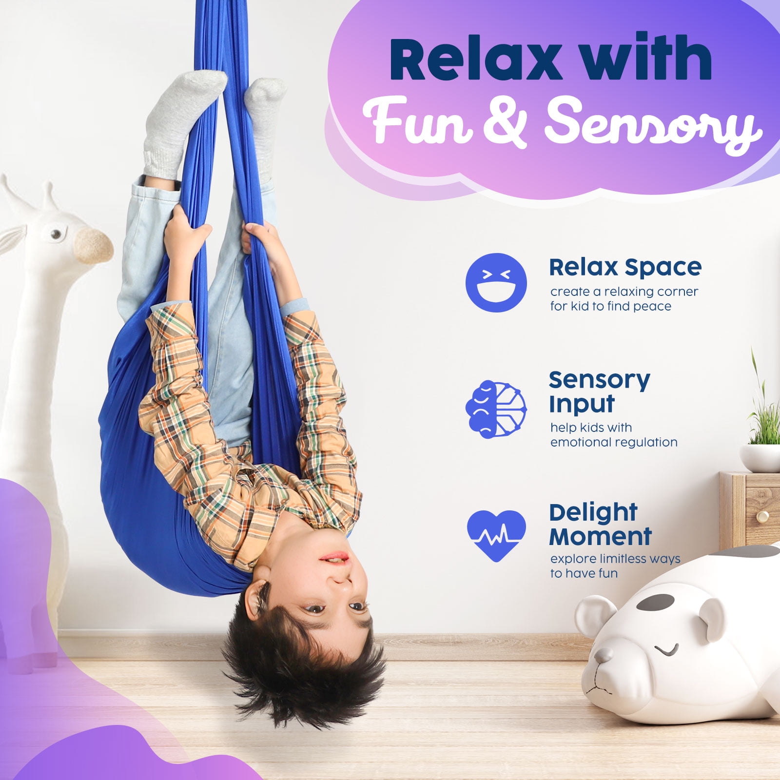 Sensory Swing for Kids Therapy Swing Hammock Indoor Outdoor, Hardware Included, Soft Breathable Nylon Cuddle Swing Joy Hammock for Child Adult with Autism, ADHD, Aspergers, Sensory Integration
