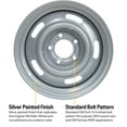 thumbnail image 4 of Speedway Motors GM Style Rally Wheel Kit with 15x7 and 15x8 Silver Painted Steel Wheels, 5 on 4.75” BP, Includes Beauty Rings, Derby Center Caps, Lug Nuts, and Valve Stems Set of 4, 4 of 12