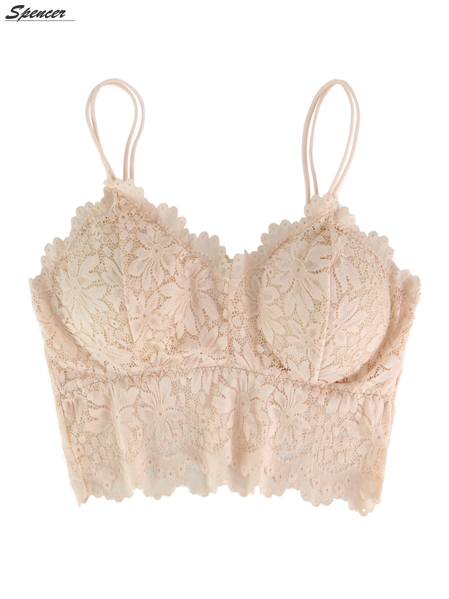 Spencer Womens Sexy Lace Backless Bralette Bra Vest Crochet Tank Camisole Padded Bra Crop Top Lingerie "M,Apricot"