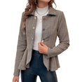 thumbnail image 2 of Elegante Blazer para Mujer, para Oficina, Trabajo, Negocios, con Dobladillo Peplum, Chaqueta Abierta con Diseño de Camello M, 2 of 10