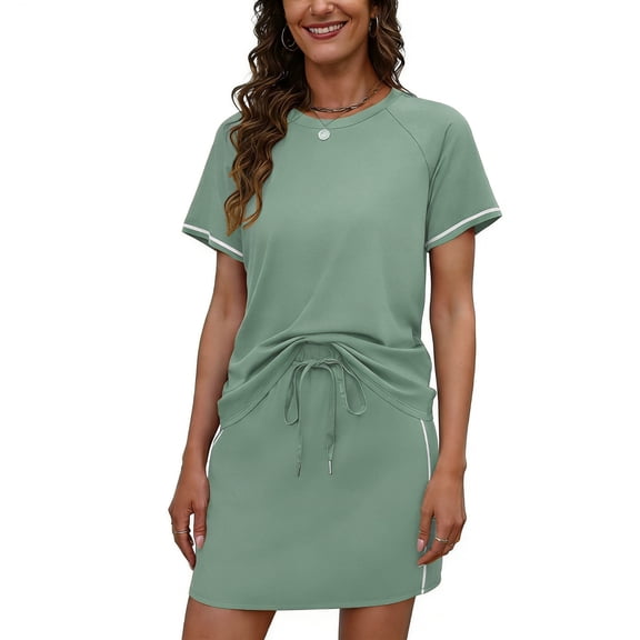 OSFVNOXV 2 Piece Workout Sets for Women Athletic Outfits Casual Quick Drying T-Shirt and Tennis Golf Skirt Summer Activewear