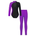 thumbnail image 2 of Yeahdor Girls Long Sleeve Contrast Color Shiny Rhinestone Leotard with Leggings for Gymnastics Dance Skating Purple 10, 2 of 5