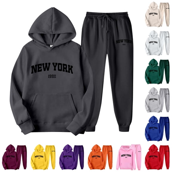 FYDUU Womens 2 Piece Sweatsuit Set Letter Print Hoodie Sweatshirts and Sweatpants Set 2Pcs Casual Tracksuit Jogger Sets Fall Outfits