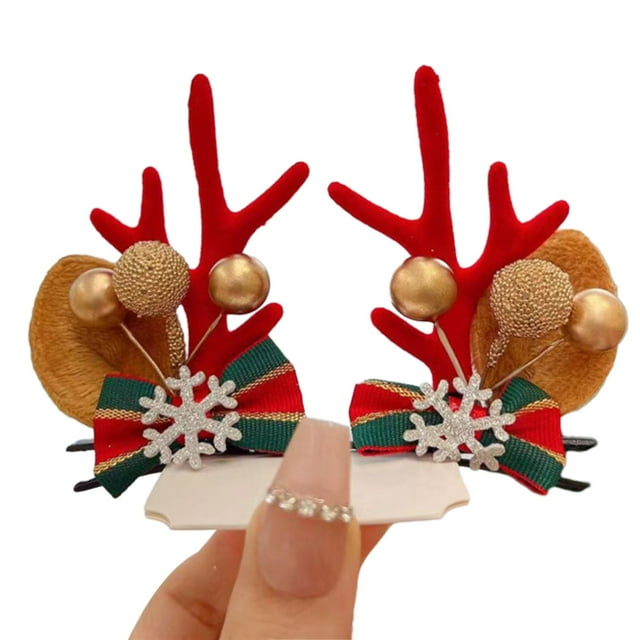 Diadema de cuernos de reno navideño con horquilla para el cabello Hermoso tocado navideño para niñas