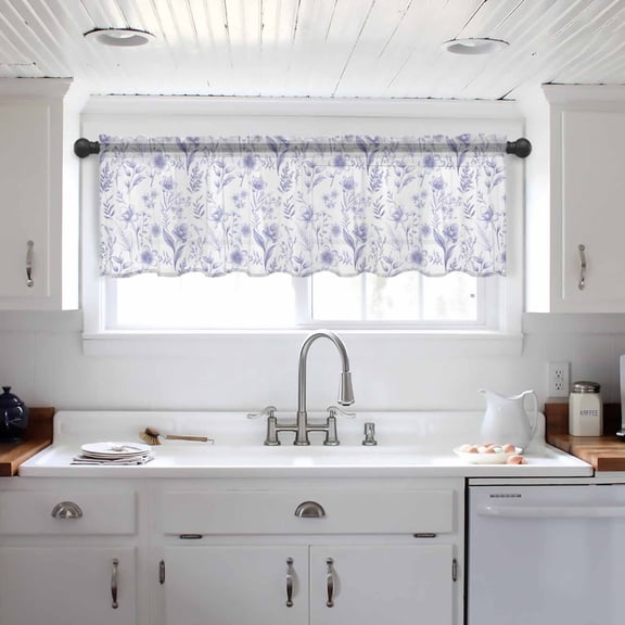Elegant Purple Flowers Valance Curtains for Kitchen/Living Room/Bathroom/Bedroom Window, Spring Floral Botanical Summer Rod Pocket Small Topper Half Short Window Curtains Voile Sheer Scarf 54"x18"