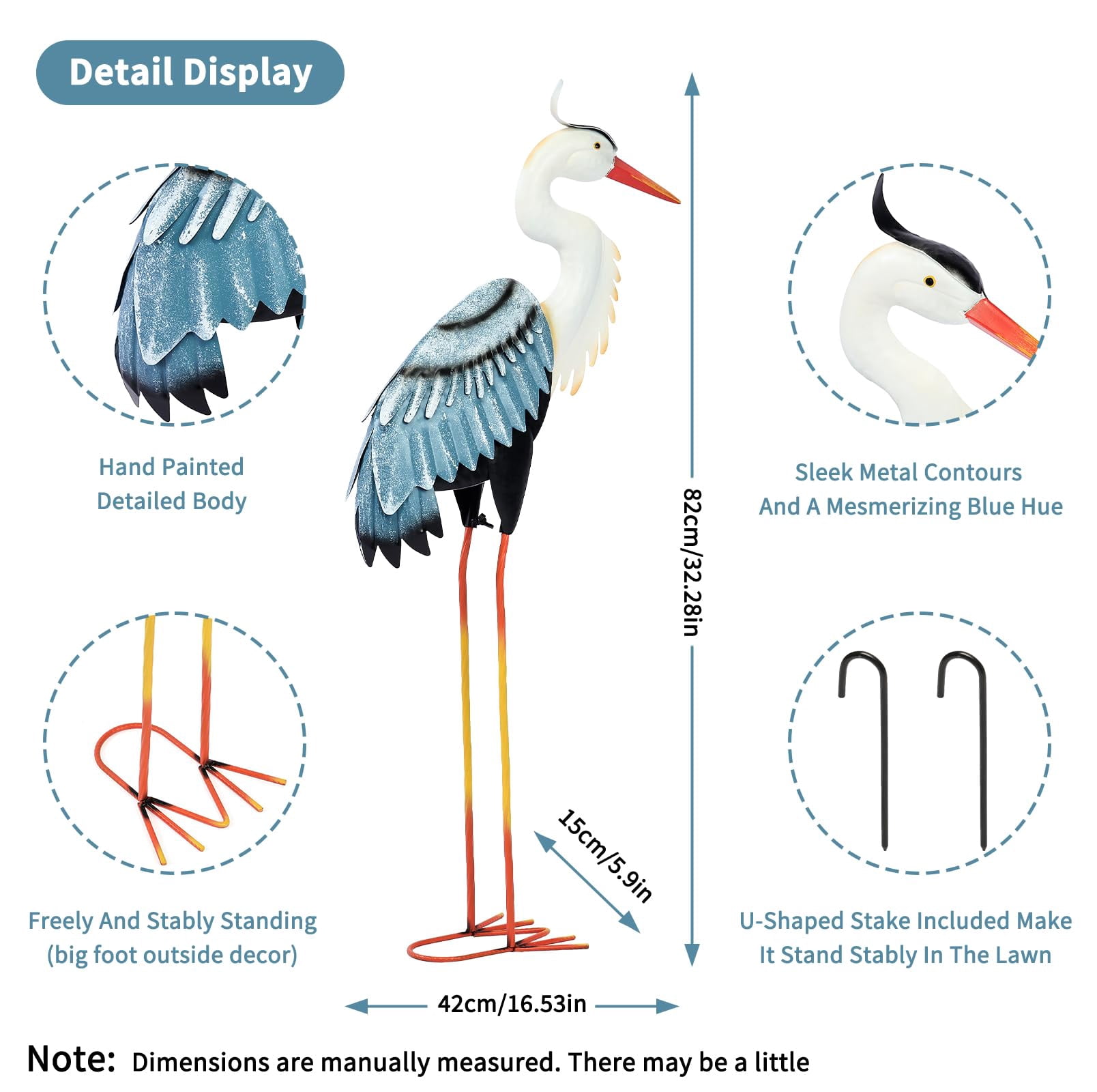 NIWEITA Large Standing Metal Crane Statue - Outdoor Heron Yard Art Sculpture, Garden Decor for Backyard, Patio, Porch & Lawn Ornament, Weather-Resistant Metal Bird Decor