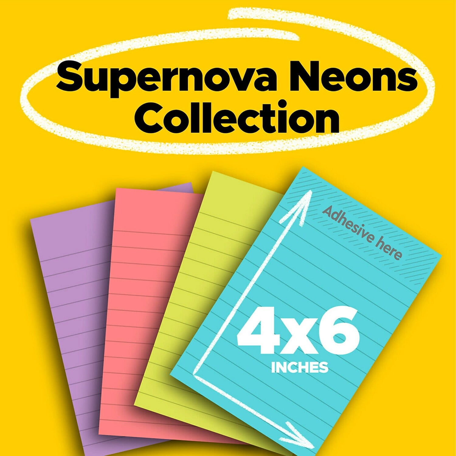 Post-it®, MMM66024SSMIACP, Super Sticky Notes - Supernova Neons Color Collection, 24 / Pack, Blue,Green,Pink,Lilac