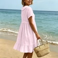 thumbnail image 5 of Horkkom T Shirt Dress Women Summer Solid Color Mini Dresses Vacation Loose Short Sleeve Dress, S-3XL, 5 of 7