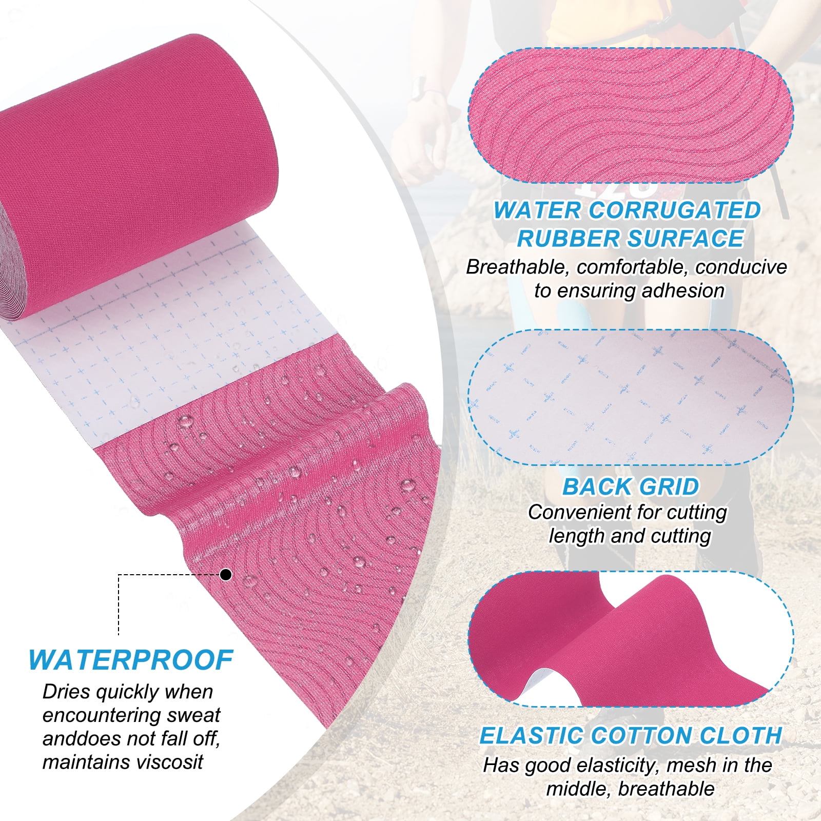 Uxcell 5.5 Yard x 4 inch Kinesiology Tape, 3 Roll Adhesive Cotton Sports Muscle Support Tapes Waterproof Elastic Tape, Pink