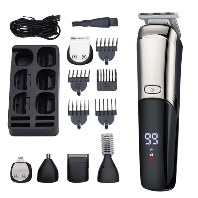 Tondeuse à Cheveux 6 en 1 Multifonction Étanche Écran LCD Kit Professionnel de Coupe de Cheveux