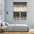 thumbnail image 5 of Spring Pink Roses Kitchen Curtains Sets for Windows 36 Inch Length, Pastoral Eucalyptus Leaves Brown Wooden Rod Pocket Window Treatments Tier Curtains and Valances Set for Bedroom/Bathroom, 5 of 8