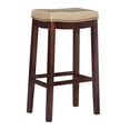 thumbnail image 1 of Linon Claridge Backless Bar Stool Beige Faux Leather Wood Frame in Brown Finish, 1 of 16