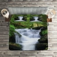 thumbnail image 2 of Ambesonne Nature Quilted Coverlet 3 Pcs, Trees Flowers Waterfall, Queen Size, Green White, 2 of 2