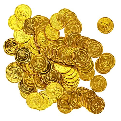 Etmact 100pcs Plastic Play Gold Treasure Coins Plastic Gold Coins