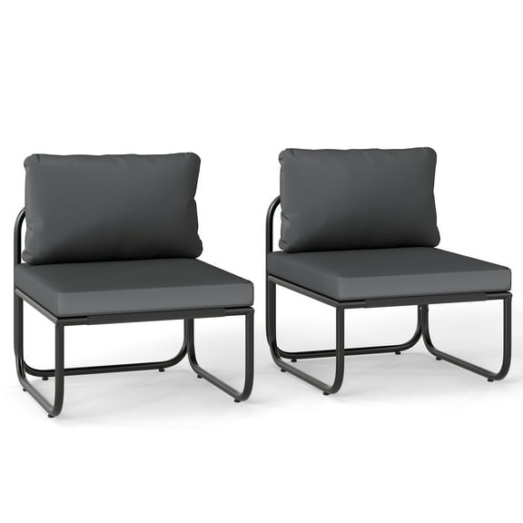 Gymax Patio Chairs Set of 2 w/ Removable Cushions Heavy Duty Metal Frame Poolside