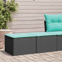 2 Piece Patio Sofa Set with Cushions, Black Rattan Outdoor Furniture, Modular Garden Seating, Weather Resistant, Storage Function, Blue Cushions