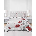 thumbnail image 2 of Quilts Full Size Bedding Set, Red Poppy Flowers Lightweight Quilted Comforter, Spring Modern Abstract Floral Wood Soft Reversible Bedspread Coverlet with Pillow Covers for All Season, 78" x 90", 2 of 7