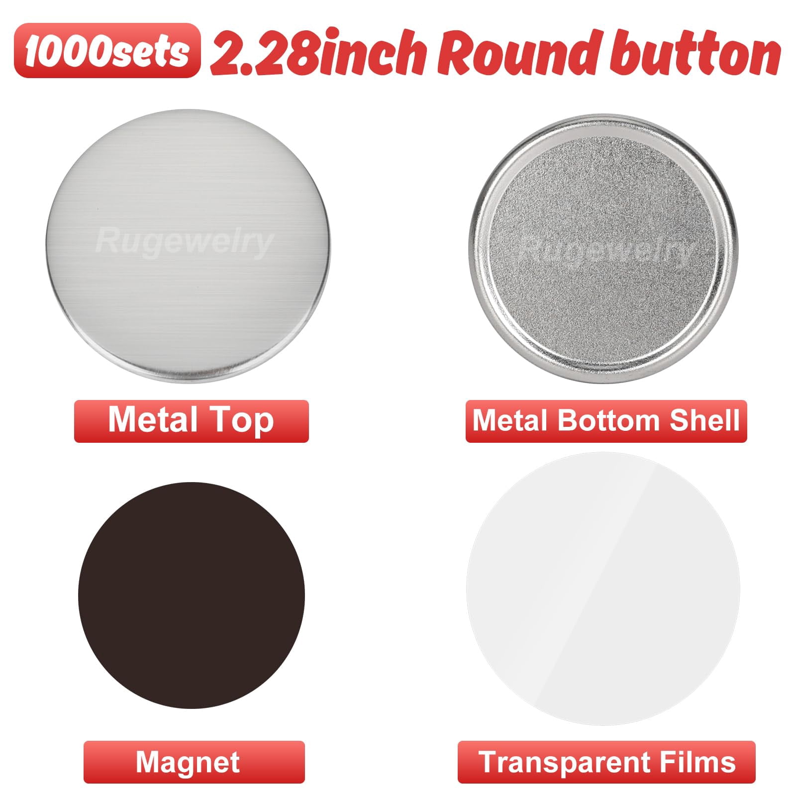 1000 Sets Soft-Magnet Supplies, 2.28 inch - Metal Materials for Button Maker Machine
