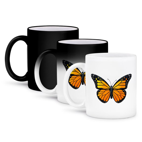3dRose, Orange Monarch Butterfly, 11oz Magic Transforming Mug