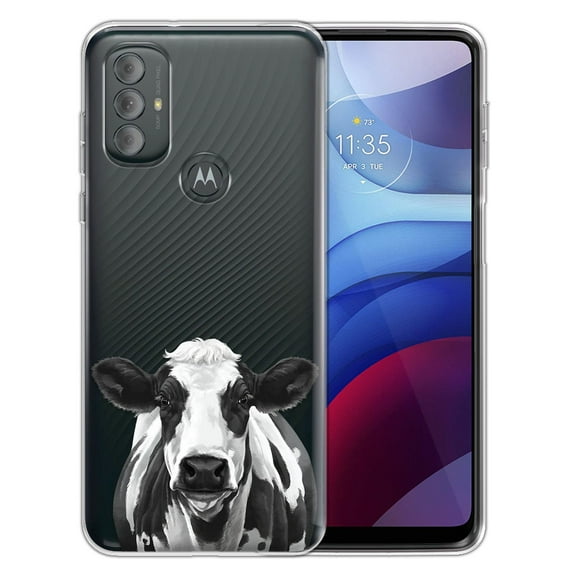 WIRESTER Transparent Soft Gel TPU Clear Case Slim Protective Cover for Motorola Moto G Power 2022 / G Pure 2021 6.5", Black Spot Cow