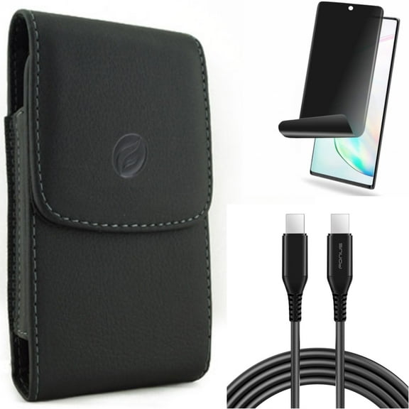 Privacy Screen Protector & Case Belt Clip & 6ft Long USB-C Cable for Samsung Galaxy Note 20 (6.7") - Combo with TPU Film Anti-Peep & Leather Holster & PD Fast Charger Cord Power