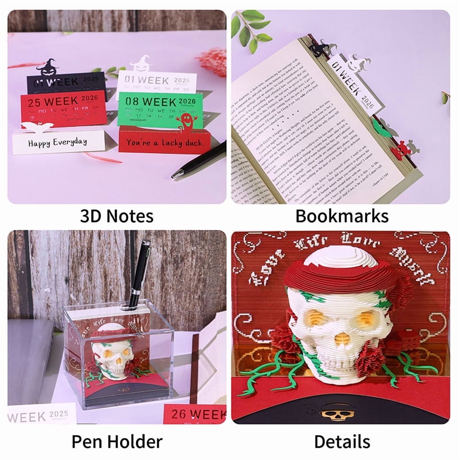 Time Piece Calendar 2026 Desk Calendar With LED Light 3D Tear-away Calendar Paper Carving Art Pad Notepad Gift Christmas