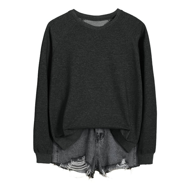 HNMKIU Chemises pour Femmes Chandail en Molleton pour Femmes Hauts Décontractés Raglan Manches Longues Col Rond Chandail Chandail en Molleton Décontracté Couleur Unie Hauts