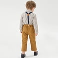 thumbnail image 4 of GYRATEDREAM Toddler Baby Boy Gentleman Outfits Kids Long Sleeve Plaid Shirt with Bow Ties Suspenders Pants 2Pcs Set Children Wedding Party Dress Suit Khaki for 12M-10T, 4 of 8