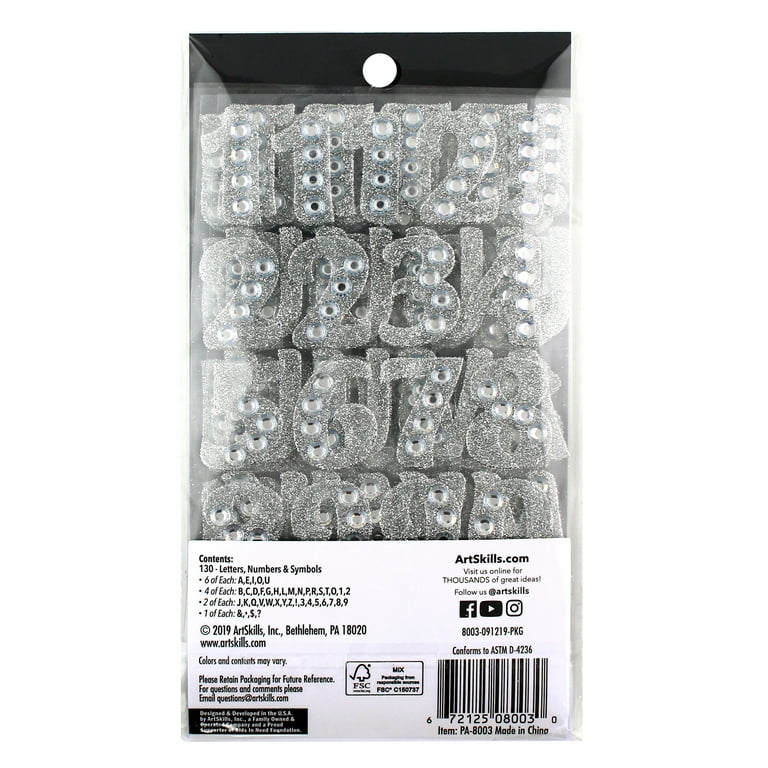 ArtSkills 1.25 in. Silver Gem Number and Letter Glitter Stickers, 130Pc 