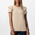 thumbnail image 4 of Plebaso Hauts d'Été pour Femmes Manches Courtes à Volants Blouses Décontractées Col Rond Couleur Unie Chemises Amples pour Femmes, 4 of 7