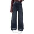 thumbnail image 2 of Twczz Girls Jeans with Pockets- Wide Leg Casual Elastic Waist Cute Kids Denim Pants Blue Size 5, 2 of 7