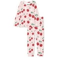 thumbnail image 4 of Renewold Women Pajamas Tops and Pants Long Sleeve Crew Neck Thermal Sleepwear Red Cherry Print Nightwear Casual Outdoor Walking Outfits Loungewear Size 5XL, 4 of 5