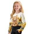 thumbnail image 5 of Xoenoiee Cat Sunflower Print Girls Crop Shirts Casual Long Sleeve Crewneck Loose Sweatshirts Pullover Tops Fall Outfit, 11-12 Years, 5 of 7