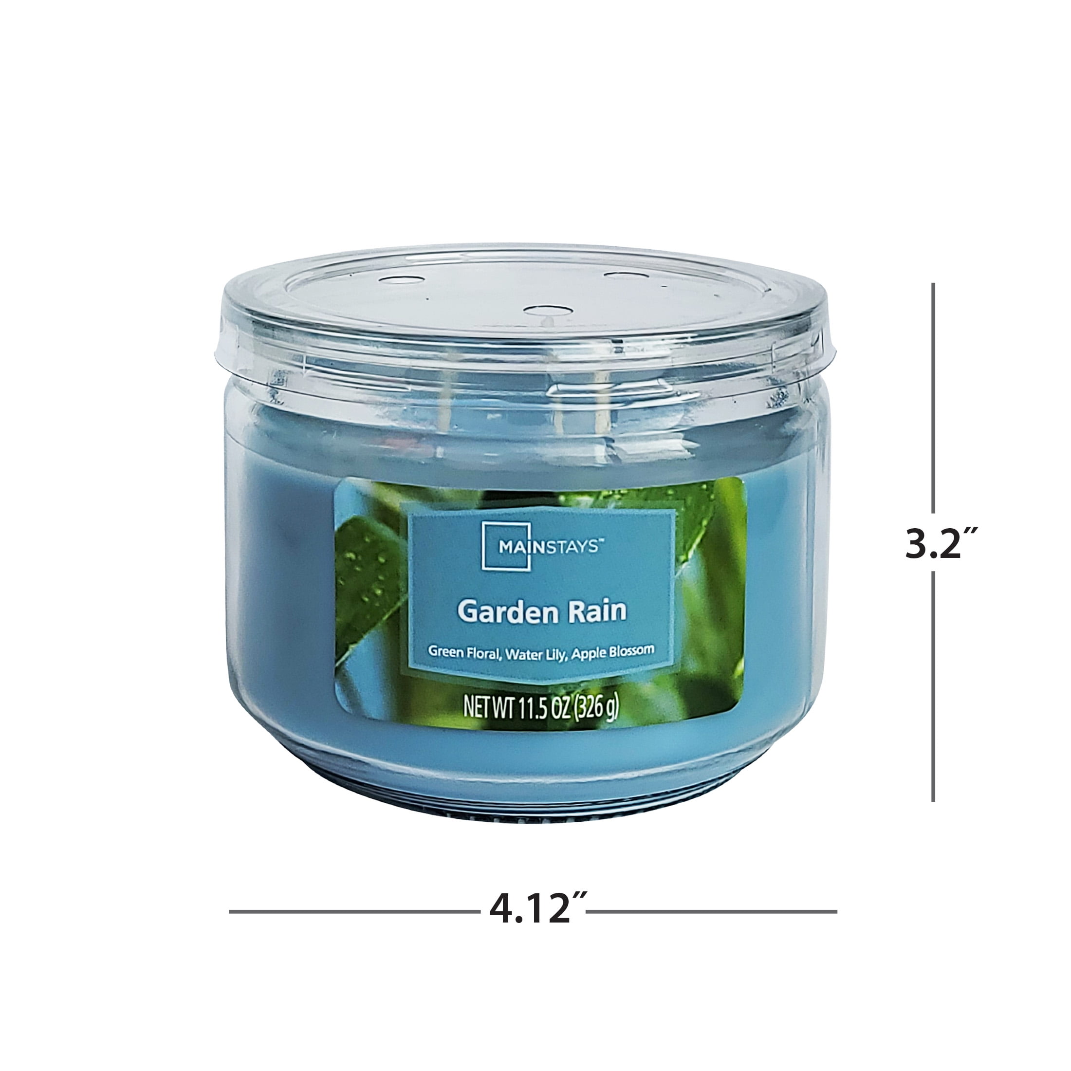 Mainstays 3-Wick Glass Jar Candle, Garden Rain, Blue, 11.5 oz