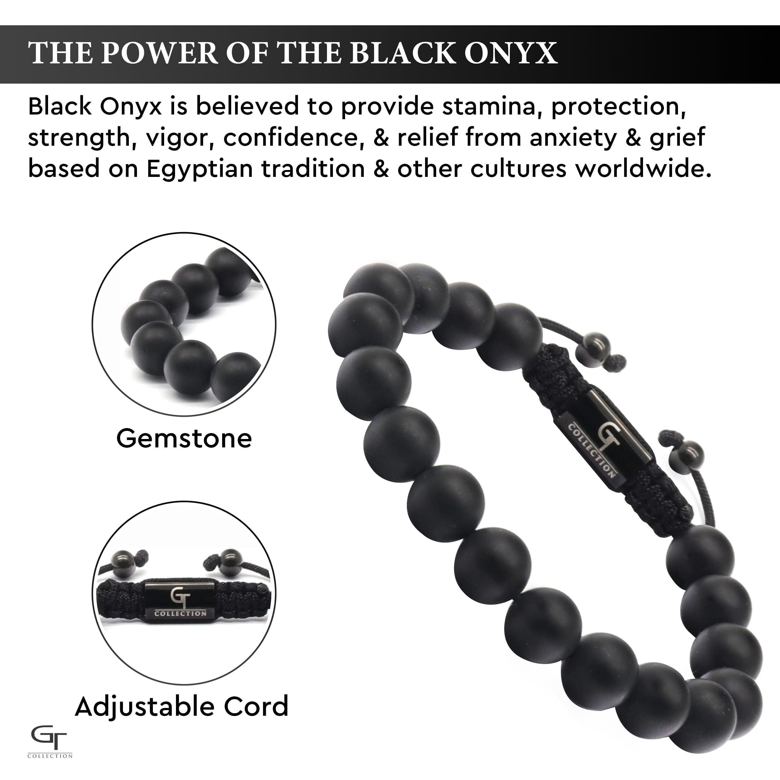 Men's BLACK ONYX Beaded Bracelet | Gift for Men | One Size Fits All | 100% Natural | Gemstone Adjustable Bracelet