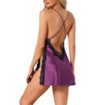 thumbnail image 3 of INSPIRE CHIC Women's Lace Nightie Plunging V-Neck High Slit Slim Fit Chemise S Purple, 3 of 6