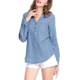 thumbnail image 4 of INSPIRE CHIC Women's Half Placket Buttons V Neck Chest Pocket Shirts, 4 of 7