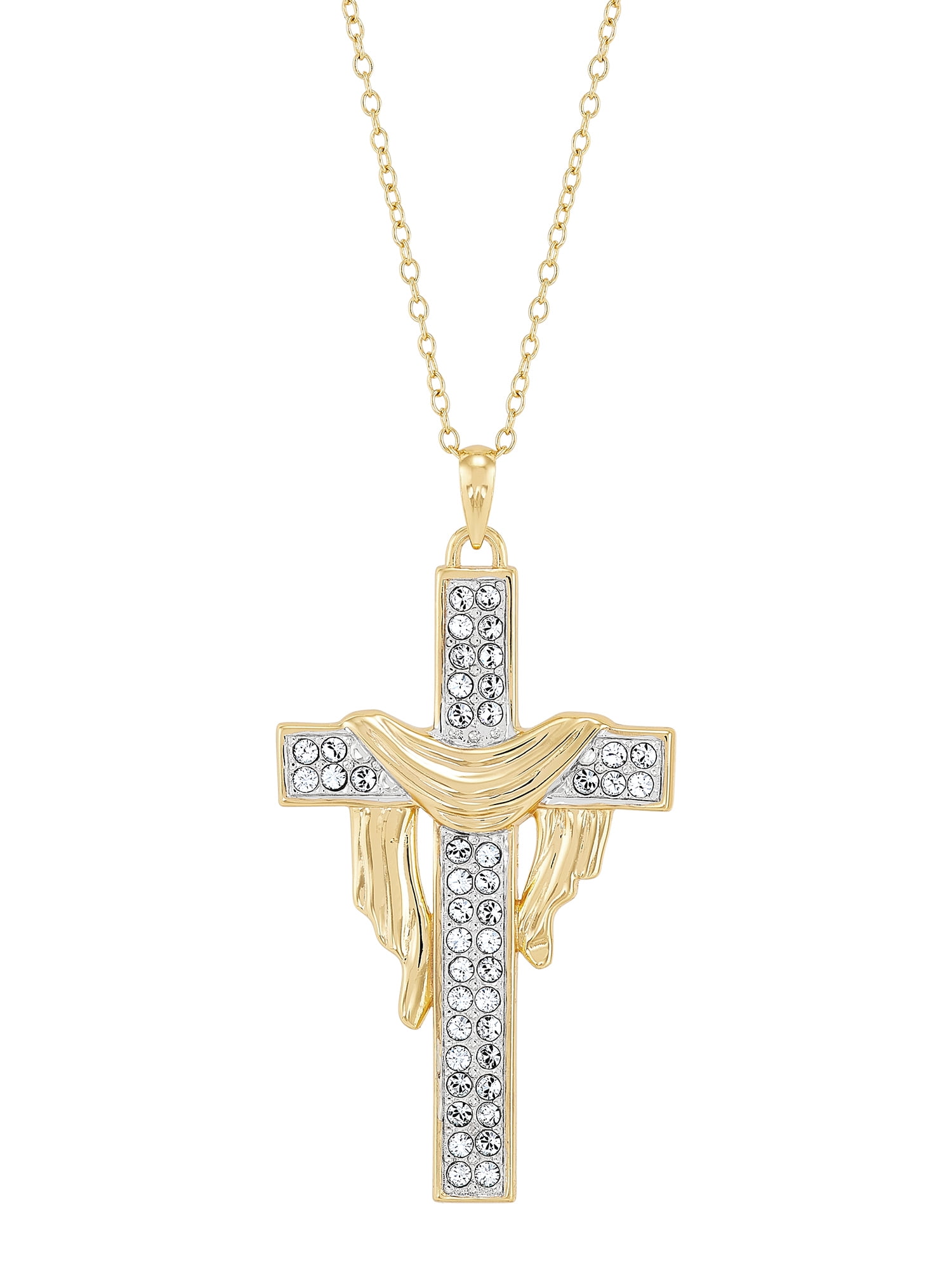 Gold 925 Sterling Silver Gold Plated Moon Cut Cross Pendant 